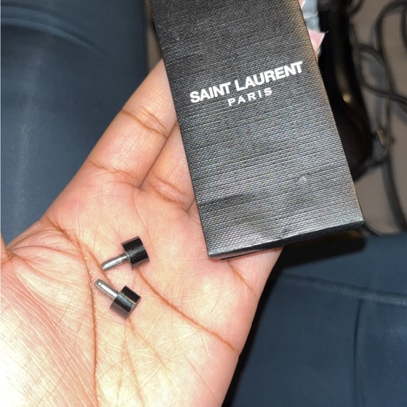 Saint Laurent Black Strappy Heels with Gold Accents - Picture 7 of 7